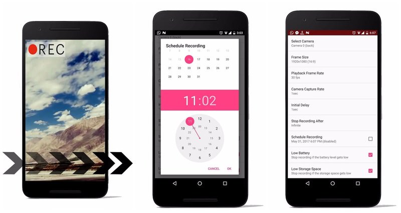 User Interface of Time Lapse Camera & Video App