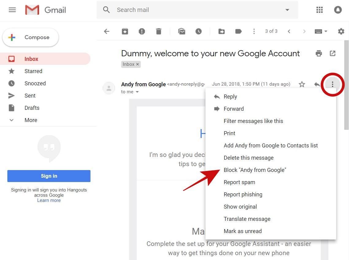 Blocking Unwanted Senders in Gmail