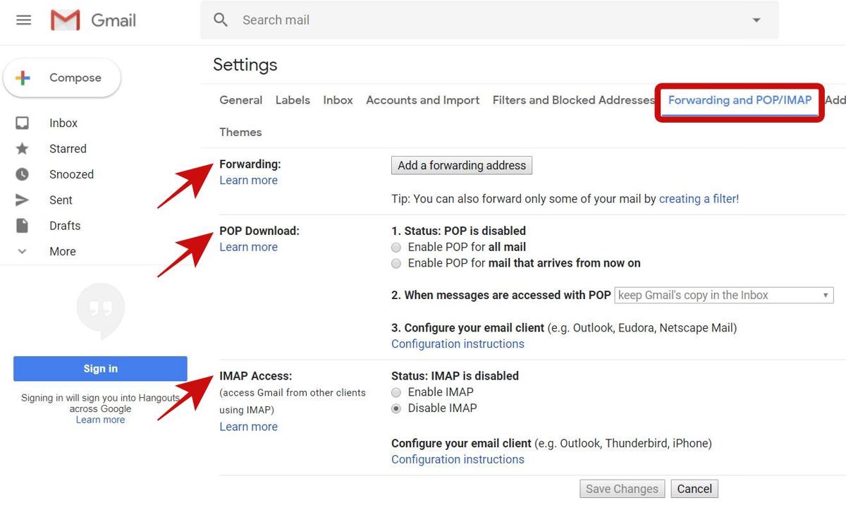 Reviewing Forwarding and POP/IMAP Settings in Gmail