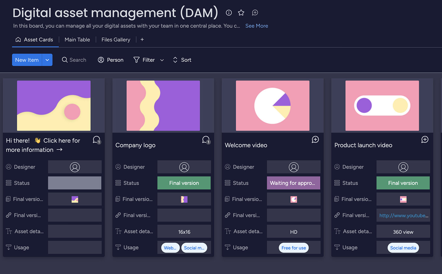 Digital Asset Management template on monday.com