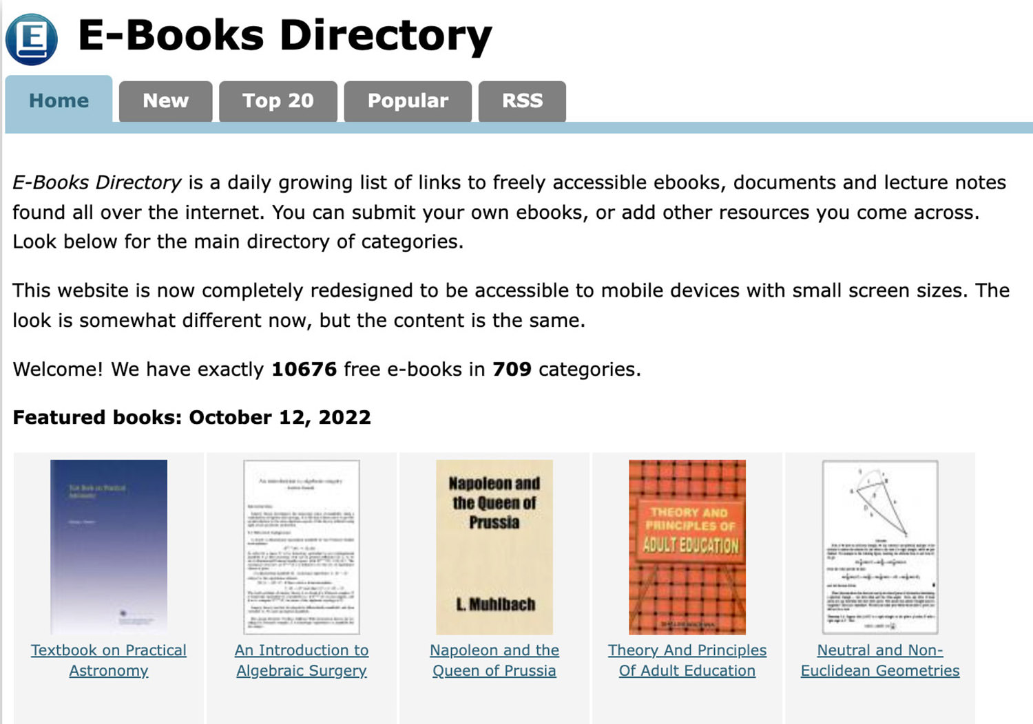 Image of E-Books Directory website