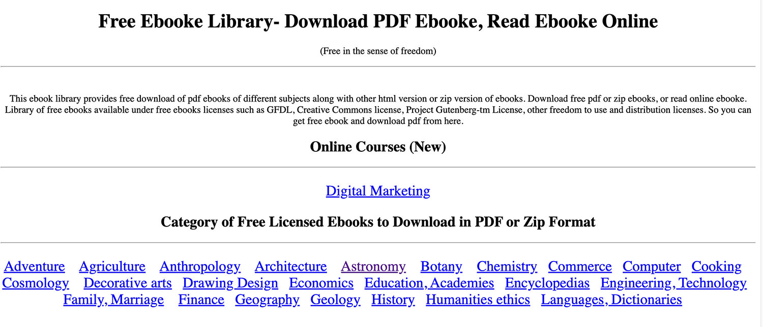 Image of Free Ebooke Library website