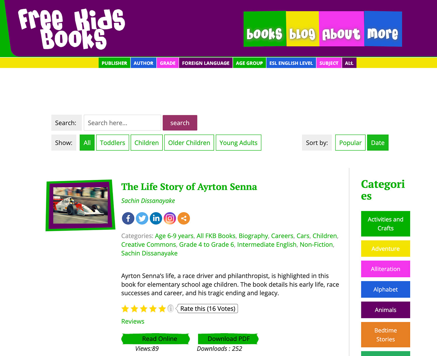 Image of Free Kids Books website