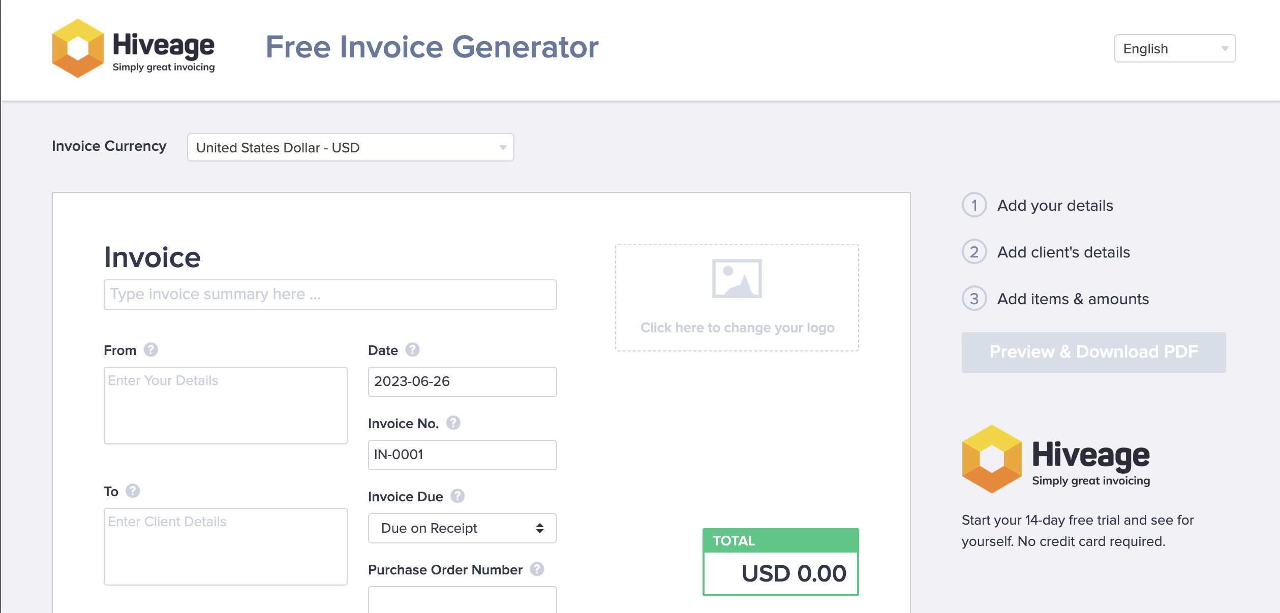 Hiveage Invoice Generator