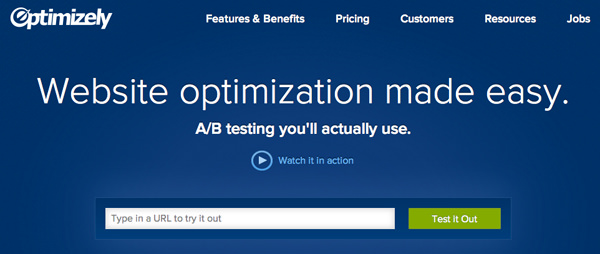 optimizely website homepage ab testing service startup