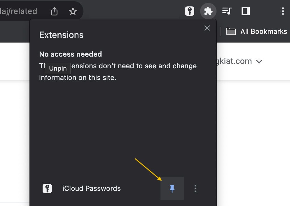 How to pin the iCloud Passwords extension in Chrome