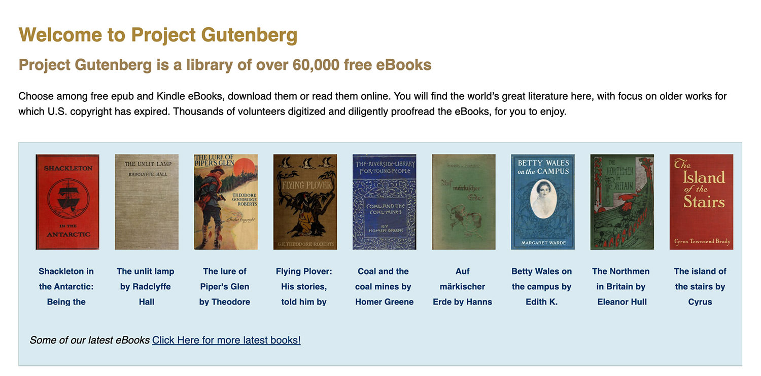 Image of Project Gutenberg website