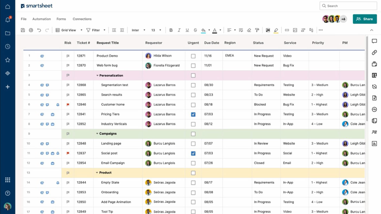 Smartsheet offers grid views