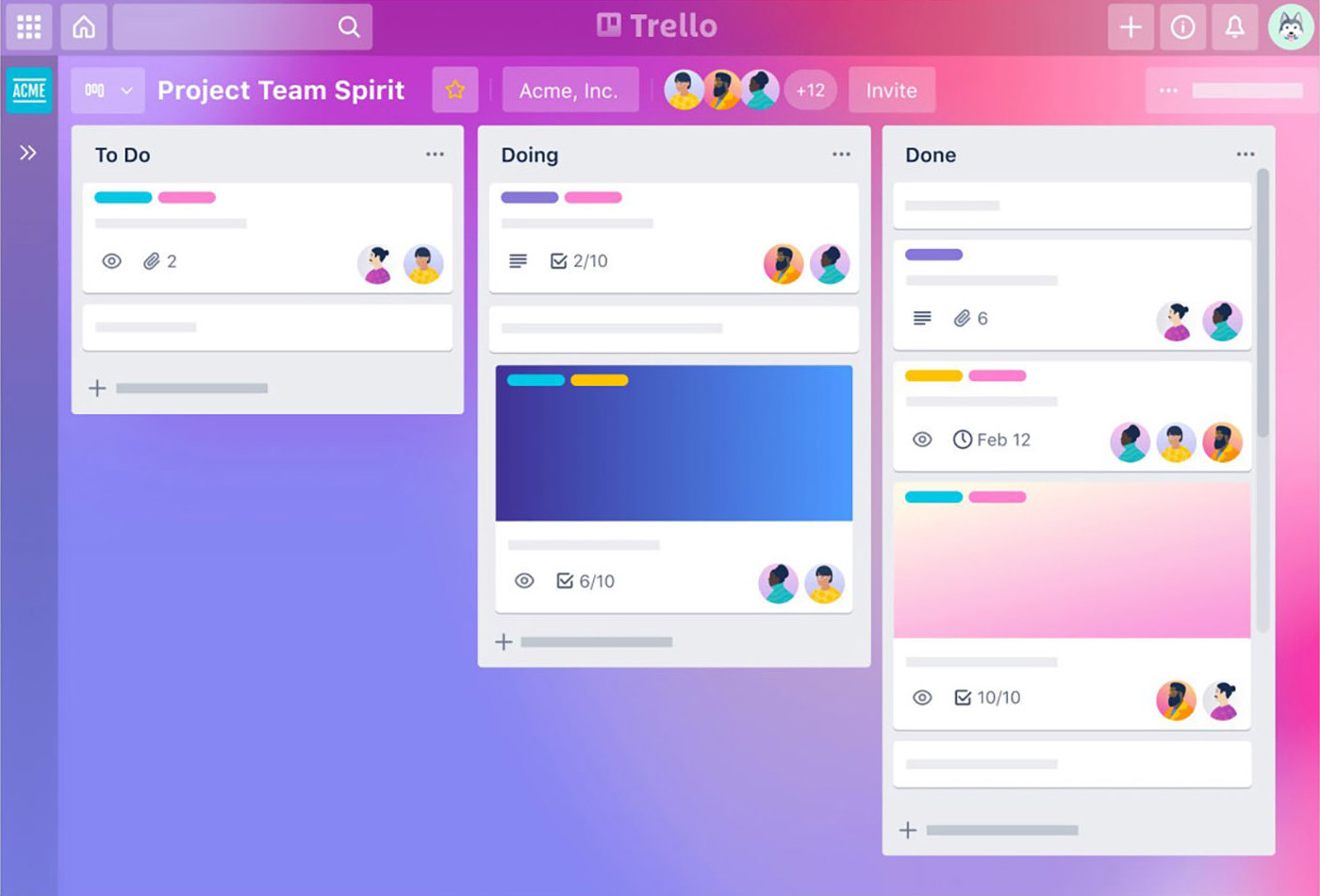 Trello features a kanban board