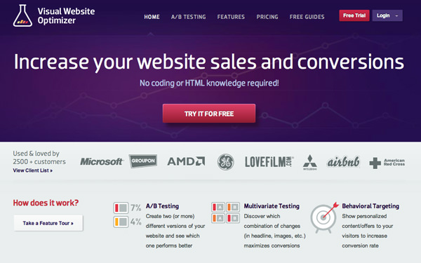 split testing vwo 2013 optimizer website layout homepage