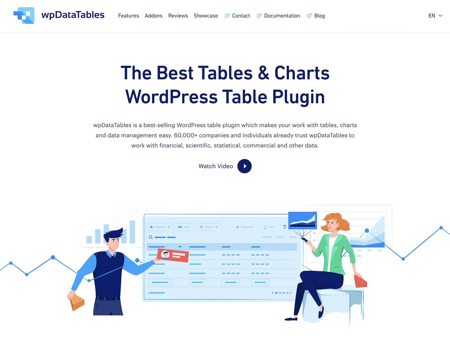 Image showcasing wpDataTables' interface for building tables and charts