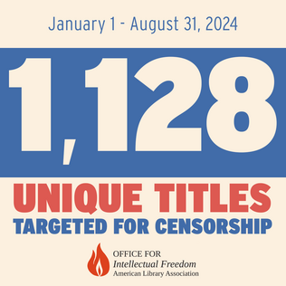 January 1 - August 31, 2024. 1,128 unique titles targeted for censorship. ALA Office for Intellectual Freedom.